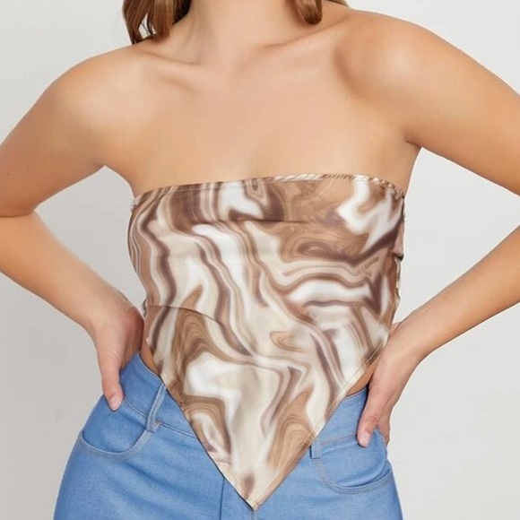Tie Backless Marble Print Tube Top - Picture 2 of 4